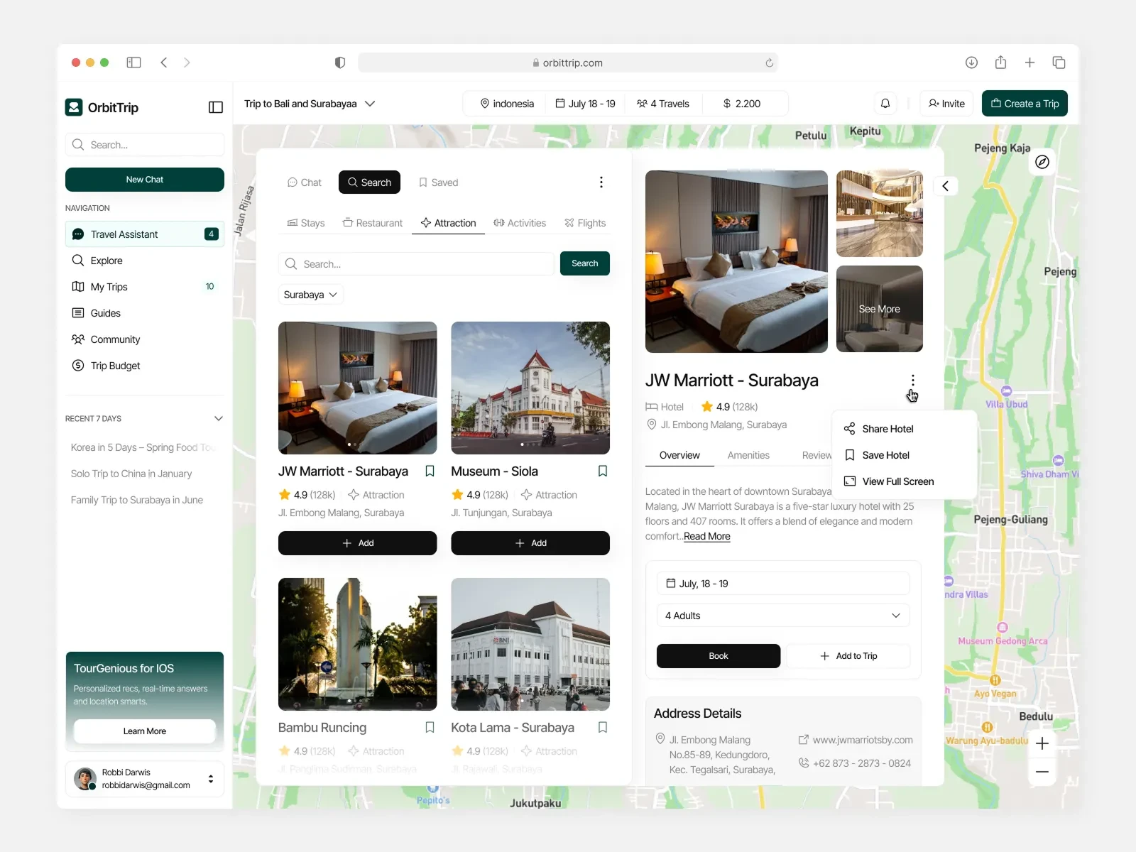 AI trip planner app for organizing travel itineraries.