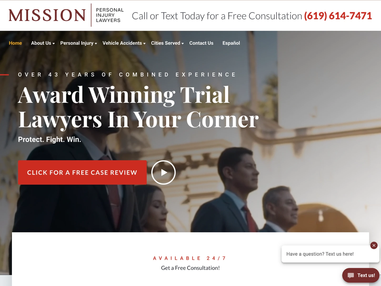Mission personal injury law firm website.