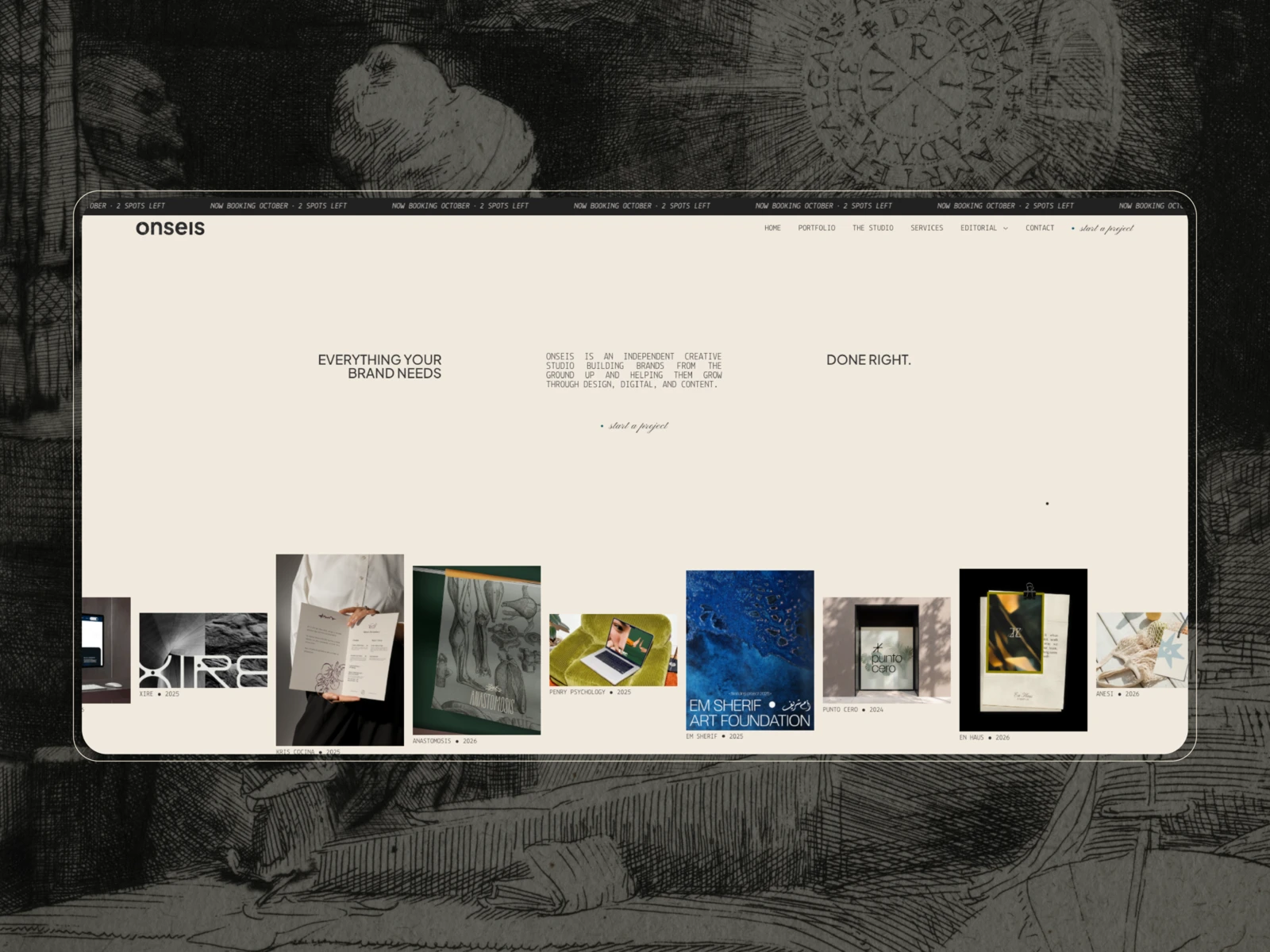 Onseis studio website and design portfolio.