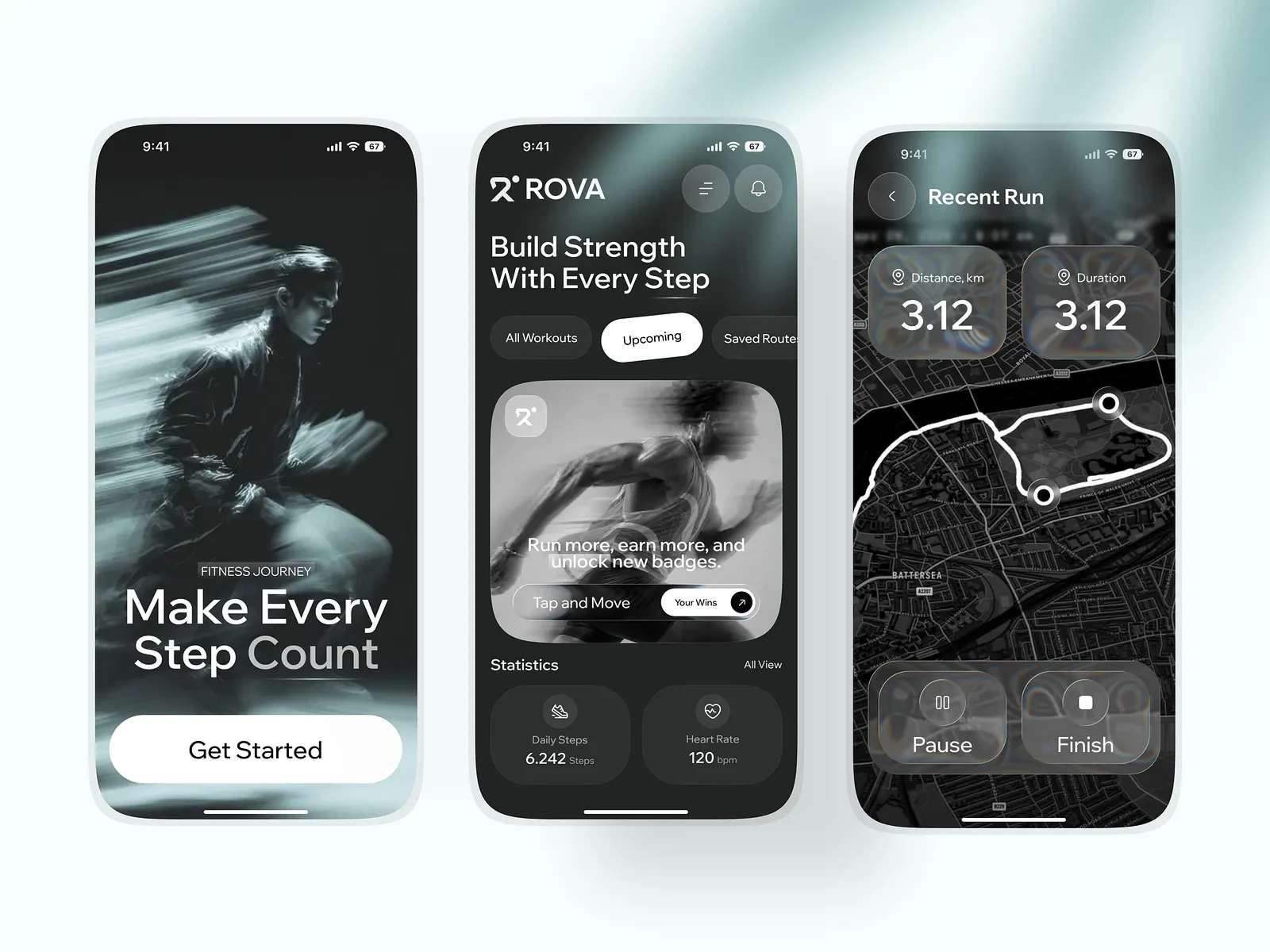 Rova smart running tracker app and activity metrics.