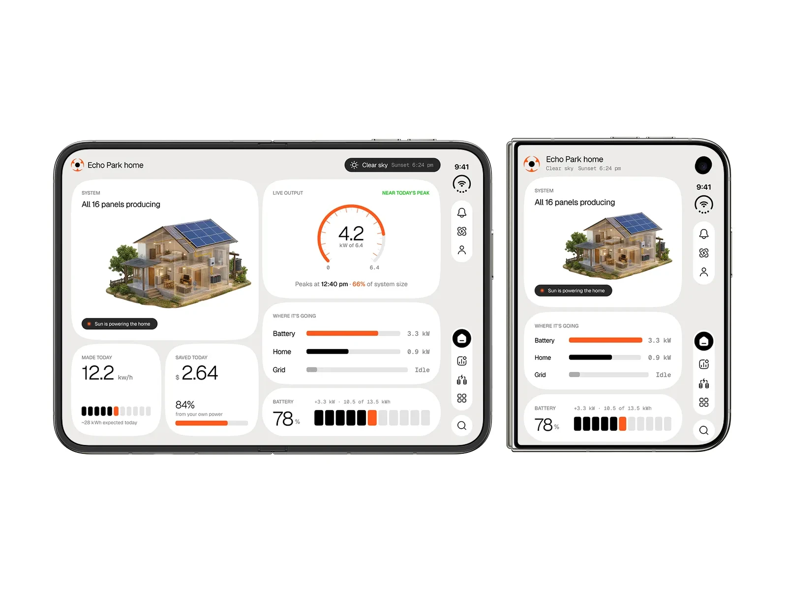 Solar energy monitoring mobile app and energy metrics.