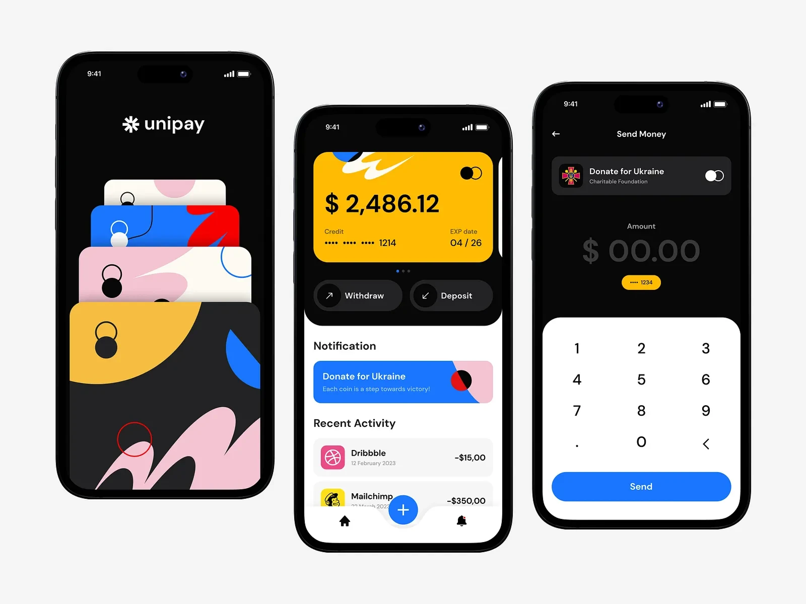 Unipay mobile payment app and user interface design.